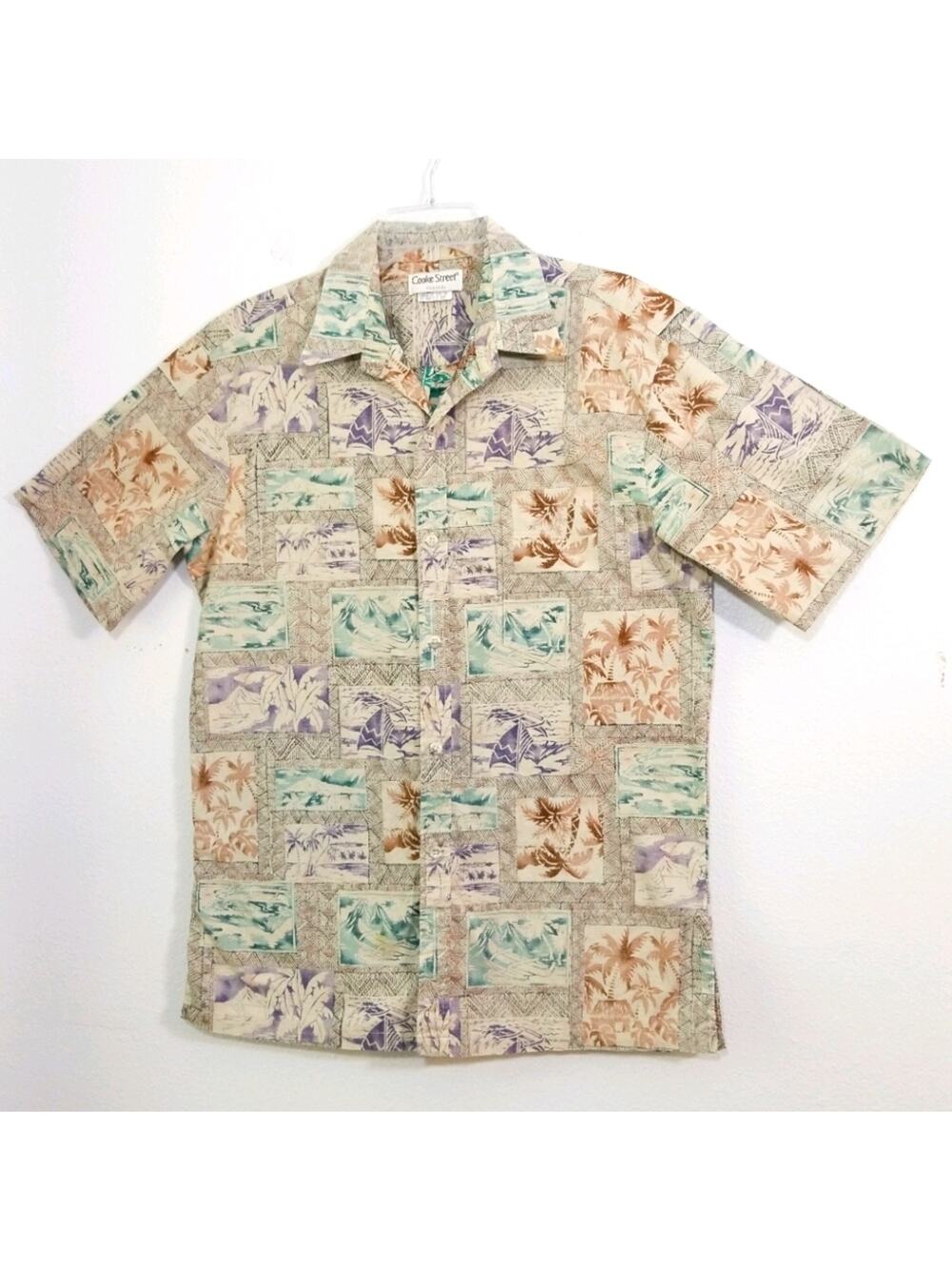 Vtg Cooke Street tribal tapa Hawaiian camp shirt M